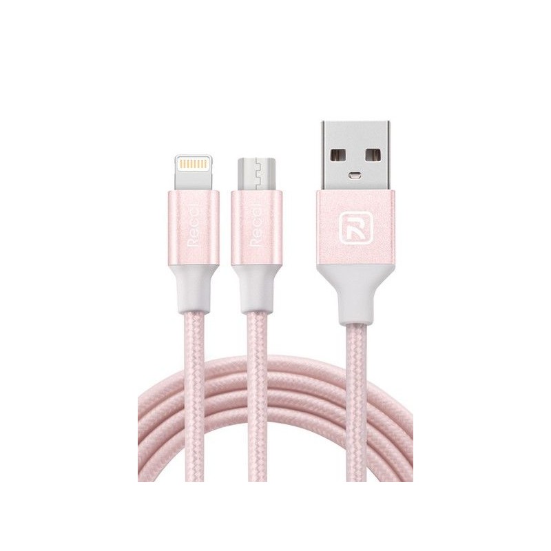 Câble Recci Rose Micro USB et 2 Lightning Charge Rapide 1.2m