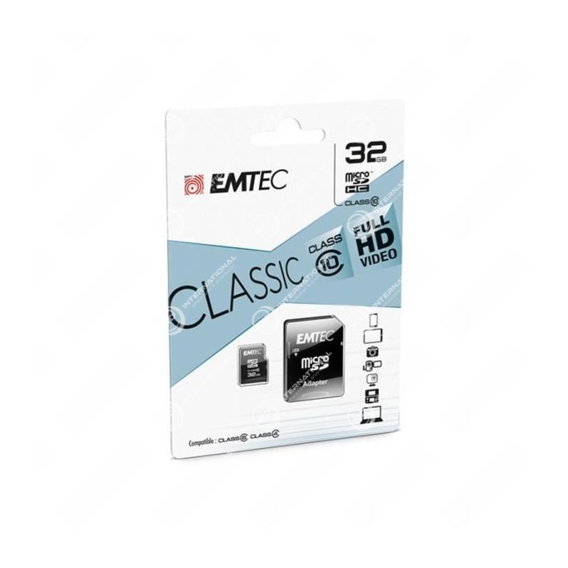 Carte Micro SDXC Emetec 32Go Class 10 + Adaptateur